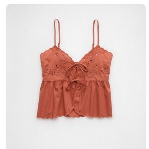 American Eagle Tie Front Embroidered Tank Top